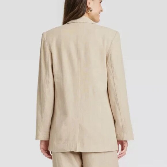 A NEW DAY Linen-Blend 2-Button Tan Beige Blazer Jacket Size M - Picture 2 of 8